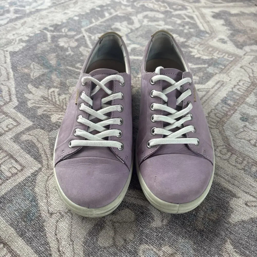 Ecco Soft 7 Women Pink Nubuck Size 7.5 Purple Lavender Lace Up Sneakers School